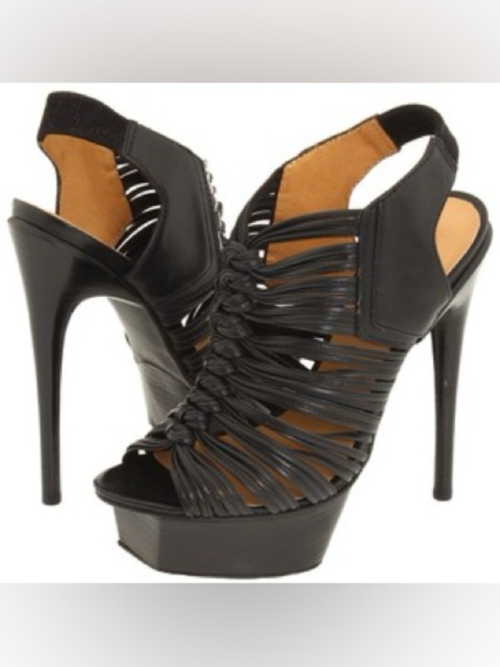 L.A.M.B. Charisma II Black Strappy Knotted Platform Stiletto Sandals